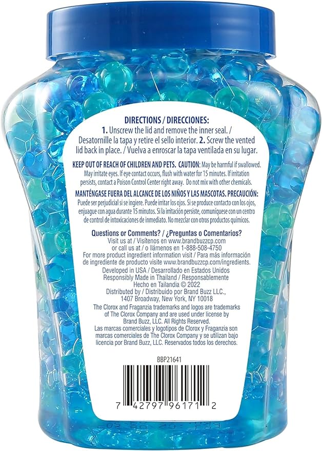 Clorox Fraganzia Crystal Beads Air Freshener, Long Lasting Room Deodorizer and Odor Eliminator Gel Beads to Freshen Home, Car, or Office, Fresh Ocean Breeze Scent, 12 Fl Oz - 12 Pack