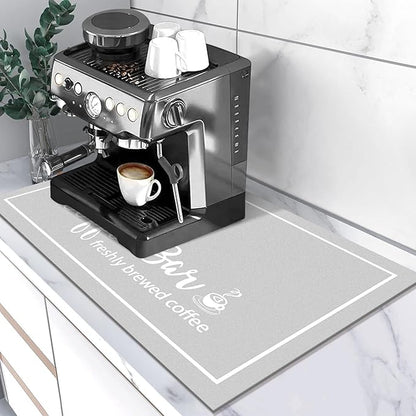 Findosom Dish Drying Mat, 16"x 24" Super Absorbent & Hide Stain Coffee Mat, Cuttable Drying Mat for Kitchen Counter, Coffee Bar Accessories, Under Dish Rack, Coffee Maker, Espresso Machine, LightGrey