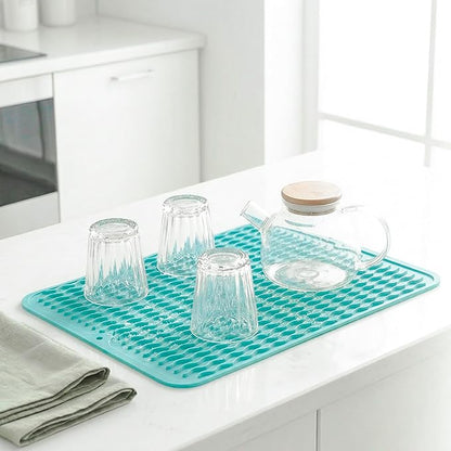 MicoYang Silicone Dish Drying Mat for Multiple Usage,Easy clean,Eco-friendly,Heat-resistant Silicone Mat for Kitchen Counter or Sink,Refrigerator or drawer liner Mint L 16 inches x 12 inches