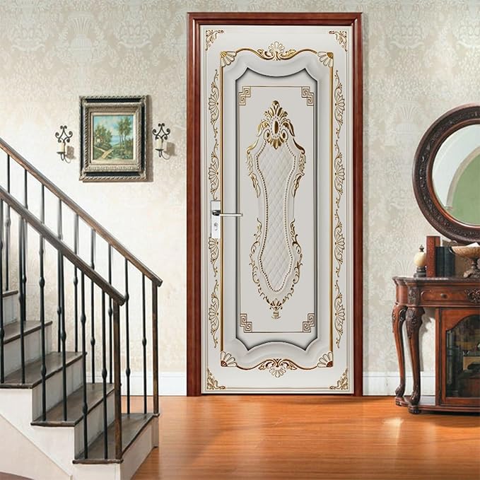A.Monamour 3D Door Stickers for Interior Doors A White Door in Baroque Style Vinyl Waterproof Self Adhesive Door Mural Decals for Bedroom Office Bathroom 95x215cm