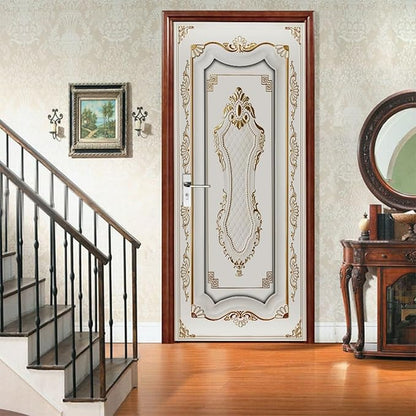 A.Monamour 3D Door Stickers for Interior Doors A White Door in Baroque Style Vinyl Waterproof Self Adhesive Door Mural Decals for Bedroom Office Bathroom 77x200cm