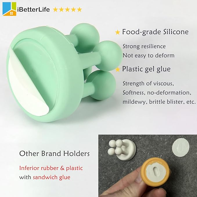 iBetterLife Tooth Brush Holder for Bathroom - 6Pcs Silicone Toothbrush Razor Holder for Shower Wall Mounted Self Adhesive Cute Storage Hook for Kids Hanging Loofah Towel for Kitchen Living Room Office