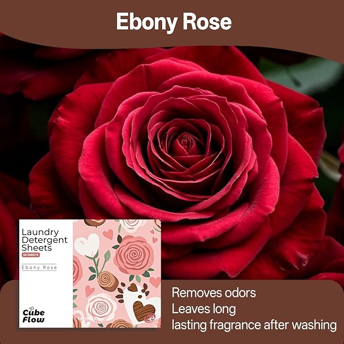 Laundry Detergent Sheets, Ebony Rose Scent - 100 Loads | 72-hour long lasting fragrance, Eco Friendly Sheets | Pre-Measured, Liquidless for Deep Clean | Hypoallergenic (Ebony Rose)