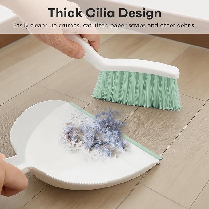 NACENA Handheld Dustpan and Broom Set – Mini Compact Brush Combo for Desktop, Sofa, Car & Kitchen Crumbs Small Cleaning Tool with Stiff Bristles, Green