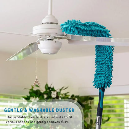 Cobweb Duster with 5-12 Ft Extension Pole, Spider Web Brush with Long Telescoping Pole for 20 Feet Reach, Window Cleaning Squeegee with Scrubber, High Ceiling Fan Dusters