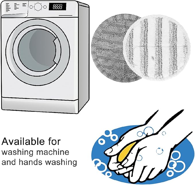 4-Pack 6.3in Electric Mop Replacement Pads – 2 Gray High-Absorbent Pads & 2 White Scrubbing Pads with Gentle Plastic Brushes – Fits Most Spin Mop Machines, Hardwood & Tile Floors