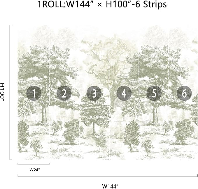 Zeeko Vintage Forest Wall Murals Peel and Stick 144" W x 100" H Canvas Waterproof Tree Self-Adhesive Wallpaper Large Nature Landscape Art Deco for Bedroom
