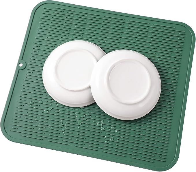 MicoYang Silicone Dish Drying Mat for Multiple Usage,Easy clean,Eco-friendly,Heat-resistant Silicone Mat for Kitchen Counter or Sink,Refrigerator or Drawer Liner Green XL 18 inches x 16 inches