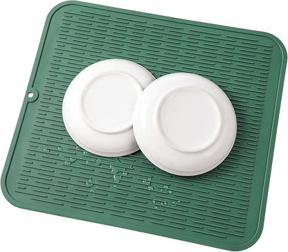 MicoYang Silicone Dish Drying Mat for Multiple Usage,Easy clean,Eco-friendly,Heat-resistant Silicone Mat for Kitchen Counter or Sink,Refrigerator or Drawer Liner Green XL 18 inches x 16 inches