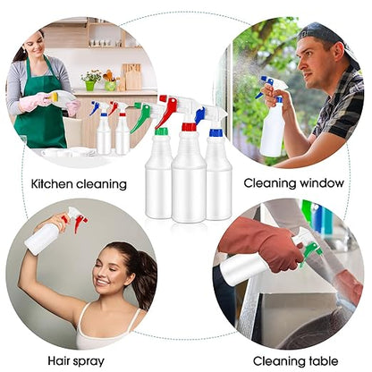 Yinder 18 Pcs 16 Oz Plastic Spray Bottle Bulk Empty Refillable Spray Bottles for Cleaning Solution Leak Proof Water Sprayer with Adjustable Nozzle Mist/Stream Mode(Red, Blue, Green)