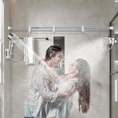 DEVA FRONSA Dual Shower Head for Couples, Double Shower System, 6+3 Adjustable Spray Modes, High Pressure, 31.5-80.7" Extendable Rod, 78.7" Hose