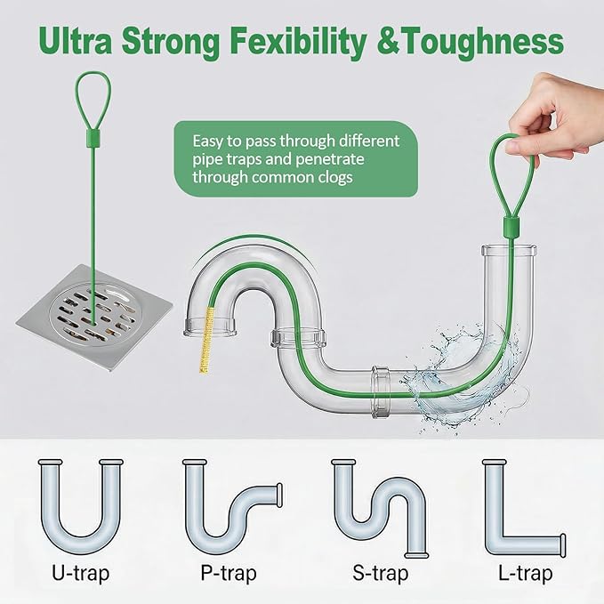 Collection 5 Pack 30 Inch Drain Snake Hair Clog Remover - Flexible Anti-Break Sink Snake with Nylon Layer, Swift Drain Cleaner Tool for Shower, Bathroom Sink, Bathtub Drains