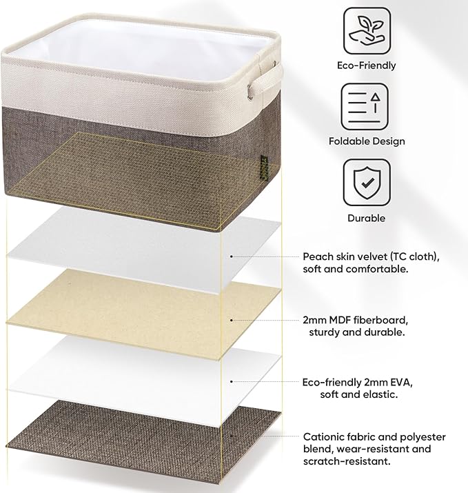 BALEINE 1 Pack Fabric Closet Storage Bins for Shelves, Linen Closet Organizers and Storage, Decorative Baskets for Organizing, Shelf, Clothes, Home, Office (Brown, 12"x8"x8")
