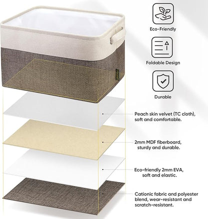 BALEINE 3 Pack Fabric Closet Storage Bins for Shelves, Linen Closet Organizers and Storage, Decorative Baskets for Organizing, Shelf, Clothes, Home, Office (Brown, 15"x11"x9.5")