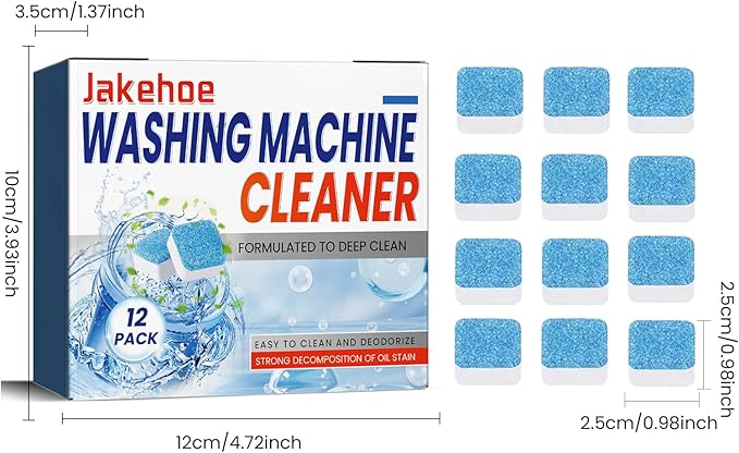 Washing Machine Cleaner Tablets, 12 Pack, Deep Clean and Deodorize, Oil Stain Removal