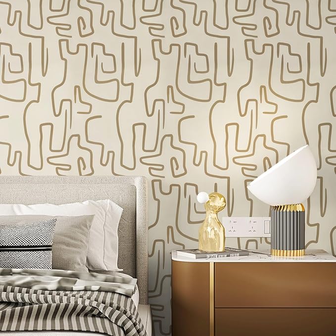 Ismoon 17.3"X78.7" Wallpaper Peel and Stick Modern Gold Peel and Stick Wallpaper Abstract Scribbles Wall Paper Removable Self-Adhesive Waterproof Wall Paper for Bathroom Decoration Vinyl Film Roll