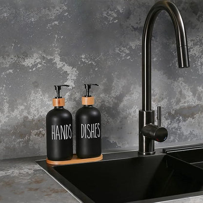 MOMEEMO Black Soap Dispenser Set, Contains Hand and Dish Soap Dispenser, Suitable for Kitchen Decor. (Black)