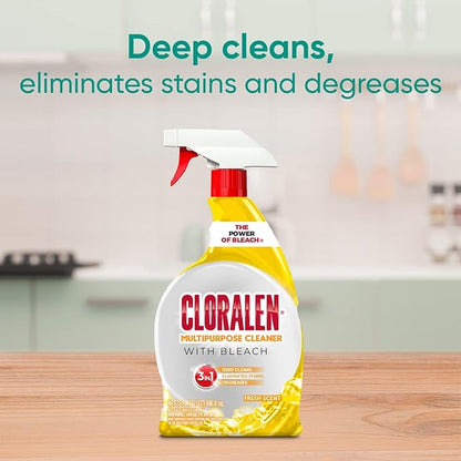 Cloralen All Purpose Cleaner with Bleach Spray - 32 fl oz - Fresh Scent - 3-in-1 Multipurpose Cleaner Spray - Deep Cleans, Eliminates Stains & Degreases