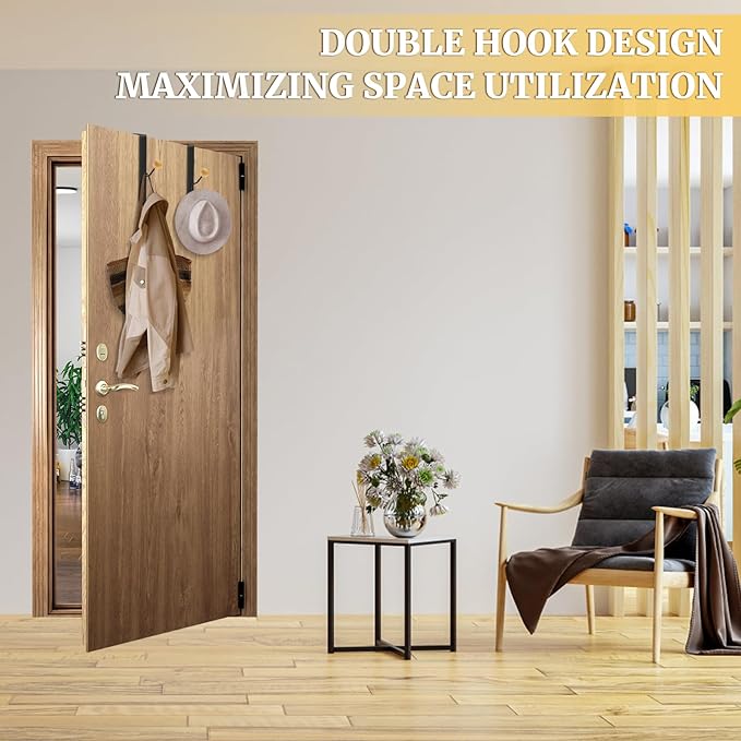 Over The Door Hooks 6 Pack,Door Hooks for Hanging Towels,Clothes,Hats,Bags,Back of Door Towel Hanger with Non-Slip Pads,Fits Doors 0.7-1.5" for Bathroom,Bedroom,Closet(Black)