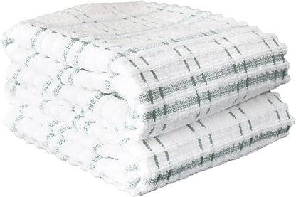 Ritz Royale Collection 100% Combed Terry Cotton, Highly Absorbent, Oversized Kitchen Towel Set, 28" x 18", 2-Pack, Checked, Juniper