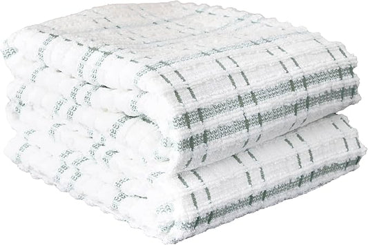 Ritz Royale Collection 100% Combed Terry Cotton, Highly Absorbent, Oversized Kitchen Towel Set, 28" x 18", 2-Pack, Checked, Juniper