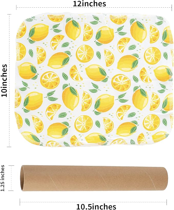 Reusable Paper Towels Washable，Pack of 12 Paperless Napkins Flannel Cotton Cloth 10"X12"with Cardboard Roll，Made to Last - Cut Back and Waste Less Eco Friendly（Lemons）