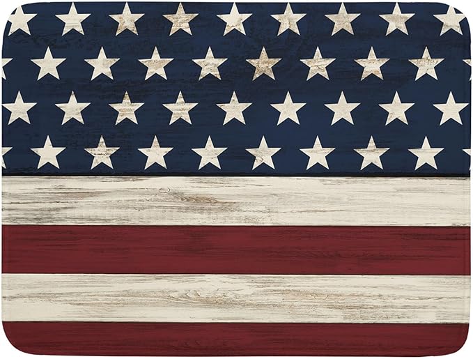 4th of July Patriotic Independence Dish Drying Mat For Kitchen CounterRustic Stripes America Flag Stars Microfiber Absorbent Drying Mats Reversible Kitchen Countertop Drainer Pad 18x24 Inch
