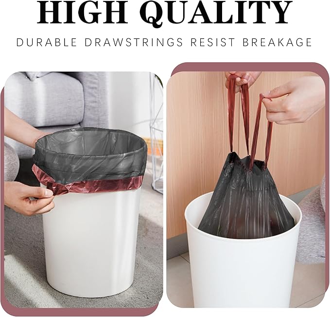 8 Gallon Trash Bags 120 Count Black Drawstring Garbage Bags - Thick Plastic, 22.06'' x 25.61'' (Black, 8) - Suitable for Office, Kitchen, Home
