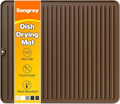 Songrey 18" x 16" Silicone Dish Drying Mat, Kitchen Counter Drying Pad for Sink Dishes or Under Rack, Multi-Use as Heat Resistant Trivet, Coffee Bar Mat