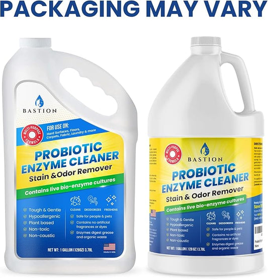 Bastion Probiotic Enzyme Cleaner - Professional Strength Solution -One Gallon- Natural Bio-Enzymatic Stain & Odor Remover - No Rinse Formula - Dye Free (Packaging May Vary)
