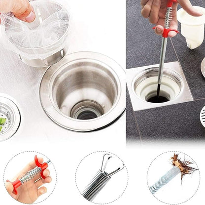 Drain Snake 116Inch, Unclog Drain Tool for Bathroom Sink, Shower, Bathtub, Car & Tight Spaces,Flexible Sink Snake Drain Cleaner Tool Set, Sink Declogger, Hair Puller from Drain