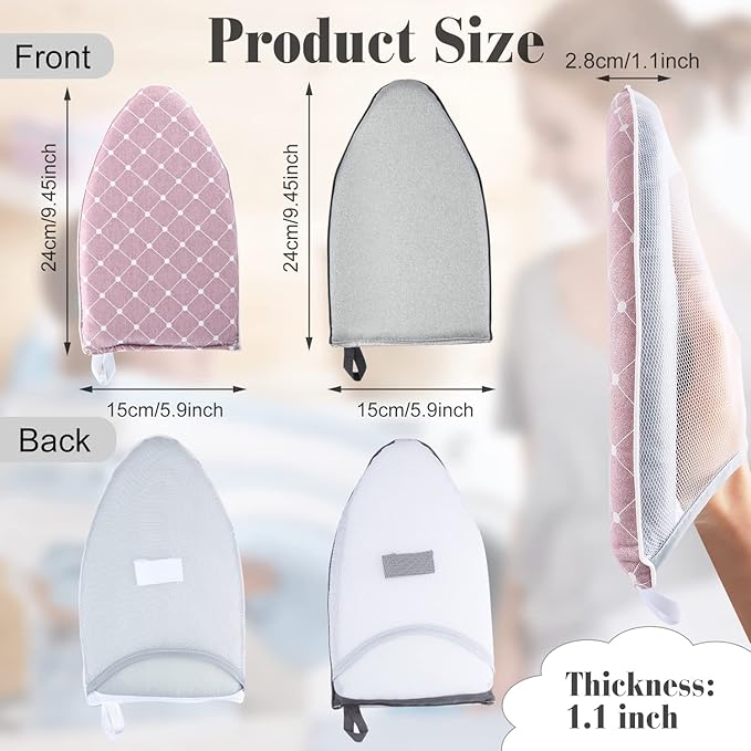 2 Pack Garment Steamer Ironing Gloves Heat Resistant Ironing Pad Anti Steam Glove Board Waterproof Garment Steamer Mitt with Finger Loop for Clothes Steamers (Grey+Pink)
