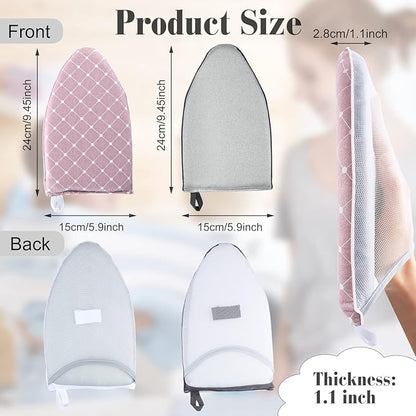 2 Pack Garment Steamer Ironing Gloves Heat Resistant Ironing Pad Anti Steam Glove Board Waterproof Garment Steamer Mitt with Finger Loop for Clothes Steamers (Grey+Pink)