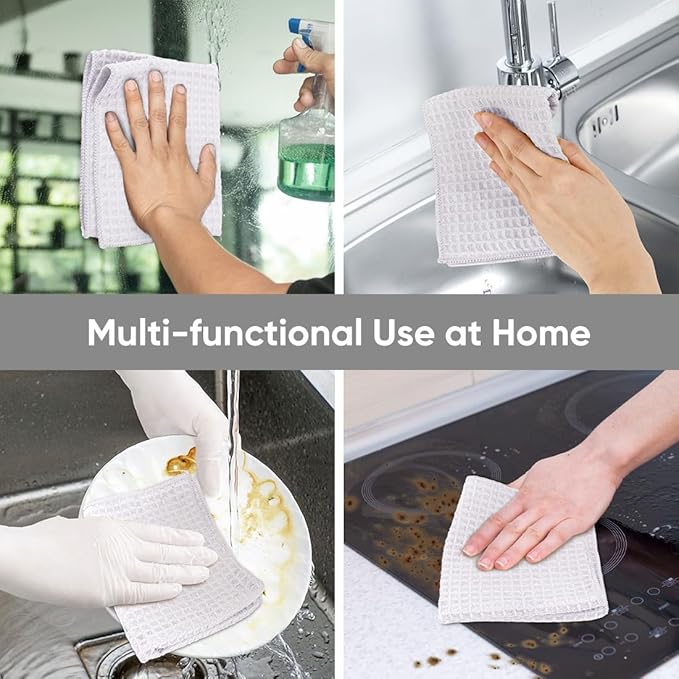 HOMEXCEL Waffle Weave Microfiber Towel, 50 Pack Lint Free Bulk Cleaning Rags, 12 x 12 Inches Barista Towels, Reusable Microfiber Cleaning Cloth for Household, Kitchen, Glass and Window, White