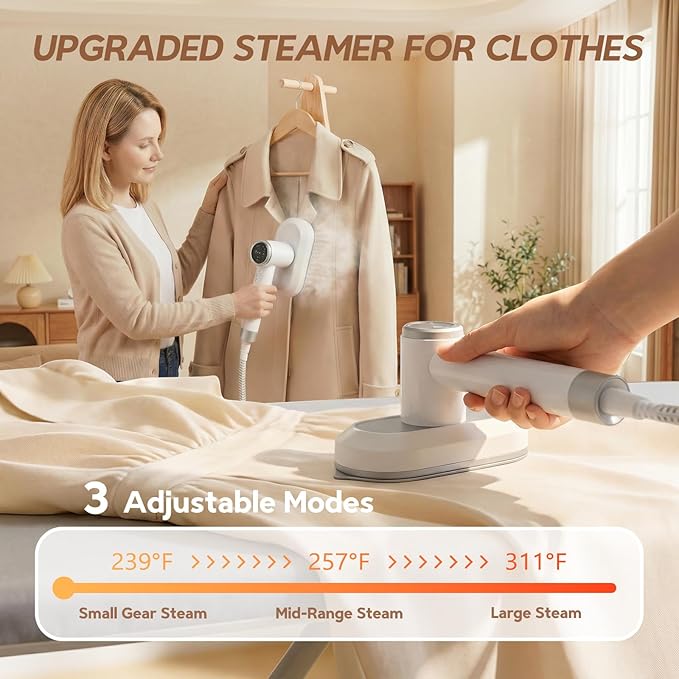 2 In 1 Steamer for Clothes:1550W Powerful Steamer with 1100ml Detachable Tank, 30s Fast Heat-Up, Horizontal & Vertical Use, Portable Wrinkle Remover for Clothes Drapes Bedding (White)