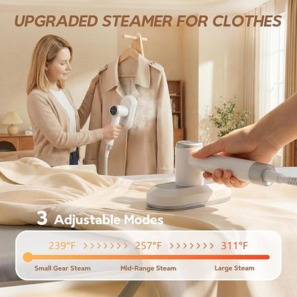 2 In 1 Steamer for Clothes:1550W Powerful Steamer with 1100ml Detachable Tank, 30s Fast Heat-Up, Horizontal & Vertical Use, Portable Wrinkle Remover for Clothes Drapes Bedding (White)