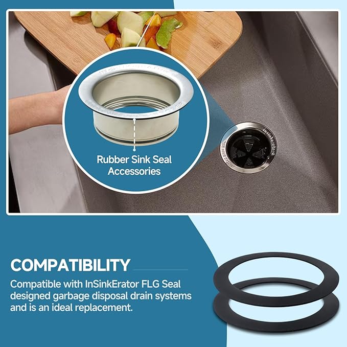 2Pcs FLG-Seal Rubber Drain Insert Gasket, Putty-Free Sink Flange Gasket for Kitchen Sink Garbage Disposal Gasket, Compatible with InSinkErator