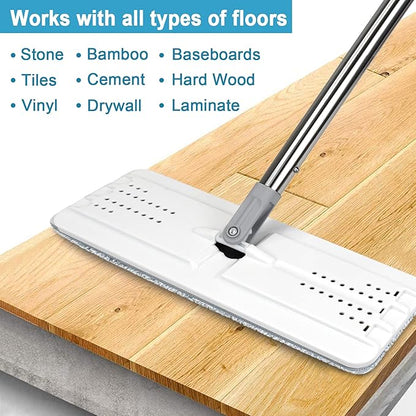 Mop and Bucket with Wringer Set, Hands Free Flat Floor Mop and Bucket, 3 Washable Microfiber Pads Included, Wet and Dry Use, Home Floor Cleaning System for All Floor Types and Windows