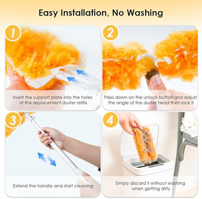 Extendable Duster Kit with 6FT Telescoping Handle & 12 PCS Duster Refills, 360° Disposable Microfiber Pads for Home Cleaning, Ceiling Fan, Blinds, Furniture