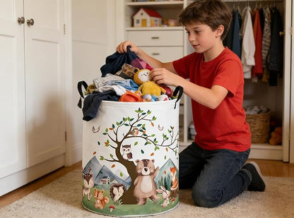 Kids Laundry Basket Animal Hamper for Nursery Woodland Hamper Cute Kids Storage Bin Organizer Room Decor for Home(Tree animal)
