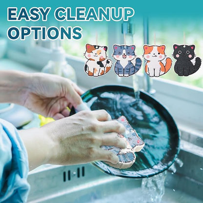 8 Pcs Christmas Sponges Dish Scrubber, Cute Kitchen Scrub Dual Sided Dishwashing Sponge Reusable Cleaning for Kitchen Dishes Furniture (Cat)