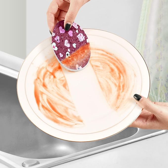 Love Heart Kitchen Scrub Sponges, Pop-up Kitchen Cleaning Sponges Reusable Dish Washing Sponges for Bathroom Household Cleaning 3 Pack - Non Scratch Scrubber