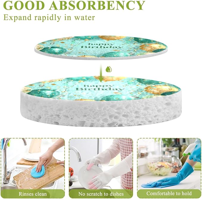 Happy Birthday Kitchen Scrub Sponges, Pop-up Kitchen Cleaning Sponges Reusable Dish Washing Sponges for Bathroom Household Cleaning 3 Pack - Non Scratch Scrubber