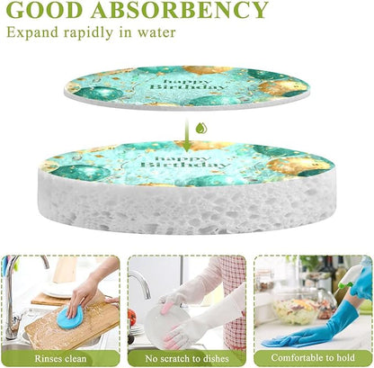 Happy Birthday Kitchen Scrub Sponges, Pop-up Kitchen Cleaning Sponges Reusable Dish Washing Sponges for Bathroom Household Cleaning 3 Pack - Non Scratch Scrubber
