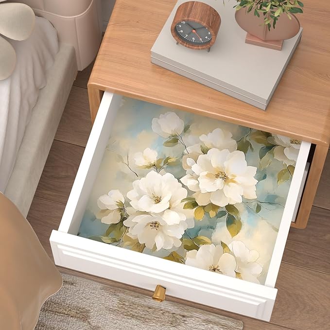 Floral Wallpaper Peel and Stick Vintage Beige Flowers Contact Paper Vinyl Waterproof Self Adhesive Removable Green leaf Modern Wall Murals for Bedroom Walls Shelves Cabinet Decoration 17.5" X 118"