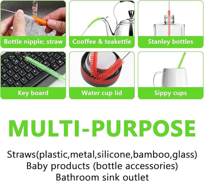 9Pcs Straw Cleaner Brush Set 12"10" 8.5"Long Bendable Reusable Cleaning Brushes with Soft Nylon Bristles for Metal, Silicone, Glass, Bamboo Straws, Tumblers, Sippy Cups, Water Bottles & Pipes (4-16mm)