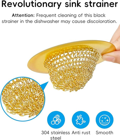 Wokdada Gold Sink Strainer, Reversible Mesh Sink Strainer with 304 Stainless Steel, Revolutionary Anti-Rust Kitchen Sink Drain Strainer Food Catcher for Garbage Disposal Without Clogging
