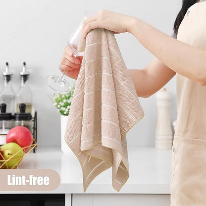 Homaxy Microfiber Kitchen Towels and Dishcloths Set, 20 Pack Soft and Absorbent Dish Hand Towels Bulk, 28 x 16 Inch & 12 x 12 Inch Quick Drying Rags for Washing Dishes, Beige