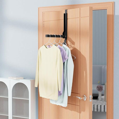 4 Pack Over The Door Hanger Folding Clothes Drying Rack, Folding Hanging Coat Rack for Indoor Laundry Room Compact Small Space Foldable Portable Clothing Hanger Hook Collapsible (Black-4(Upgraded))