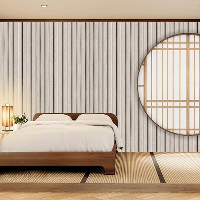 Wood Slat Peel and Stick Wallpaper - 17.5"x500" Extra Long Textured Faux Wood Self-Adhesive, Waterproof Removable Wall Panel for Bedroom, Kitchen, Accent Wall - Easy Install